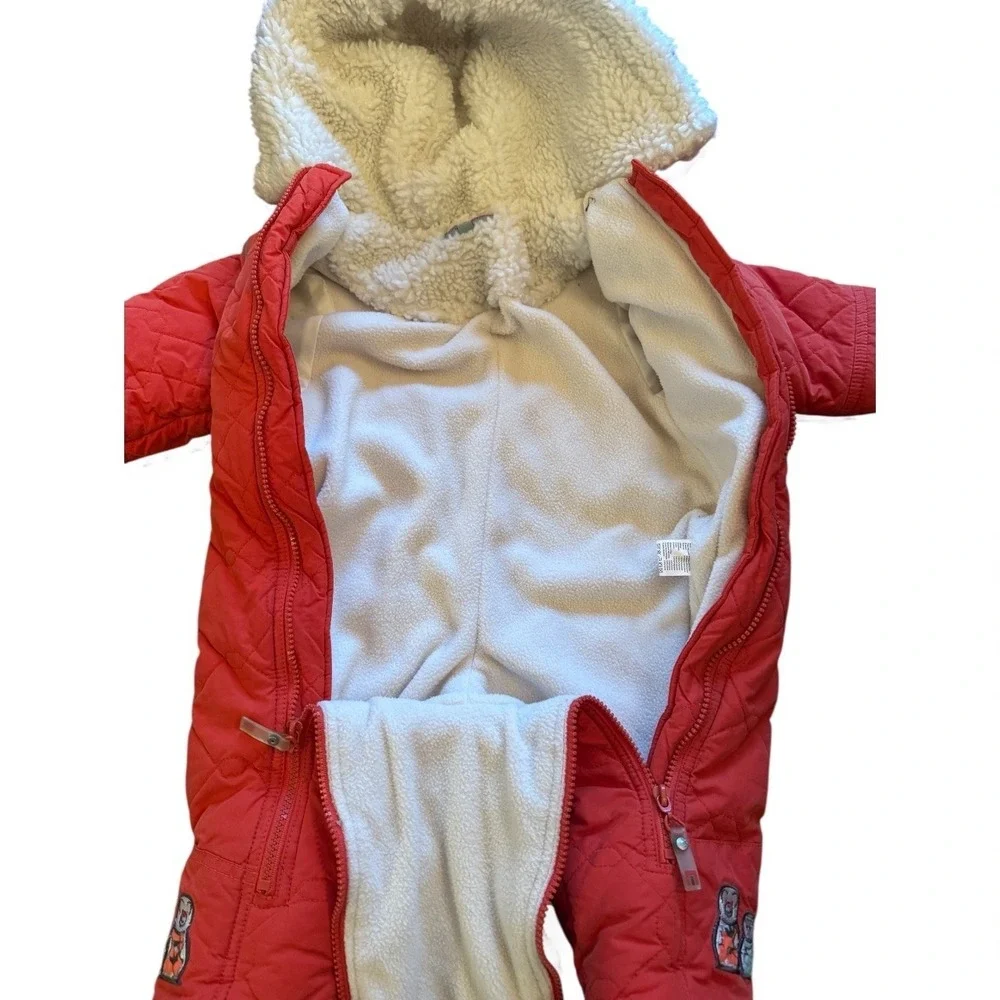 Minemotion‎ Kids Red Quilted Sherpa Lined Snowsuit Pram Suit 12 18 Months